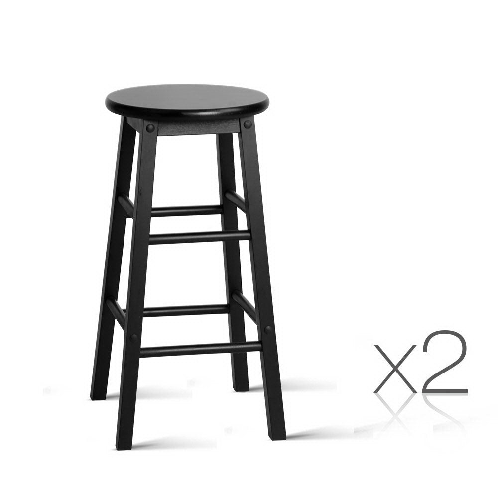 Artiss 2x Bar Stools Round Chairs Wooden Black