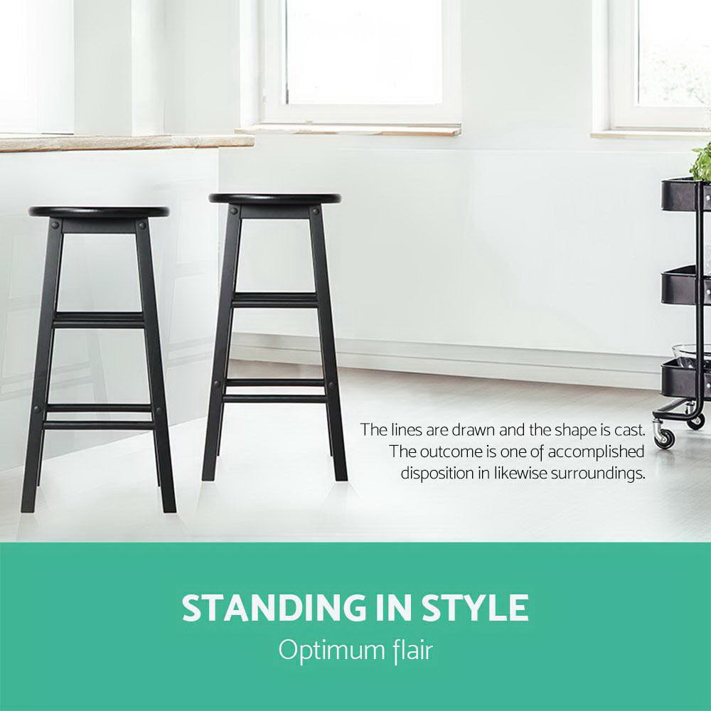 Artiss 2x Bar Stools Round Chairs Wooden Black