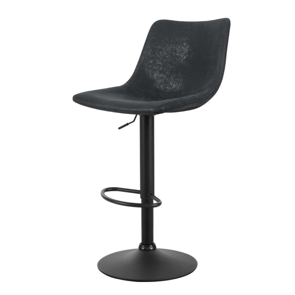 Artiss 2x Bar Stools Vintage Leather Swivel Gas Lift Black