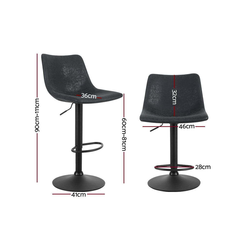 Artiss 2x Bar Stools Vintage Leather Swivel Gas Lift Black