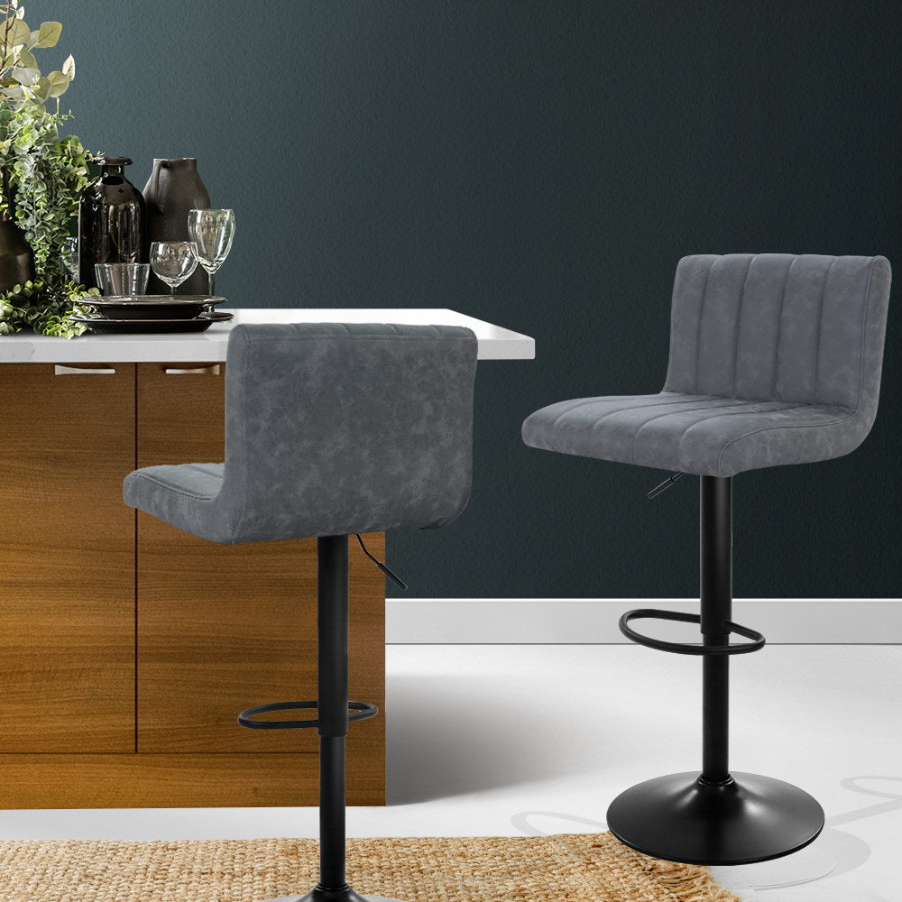 Artiss 2x Bar Stools Vintage Leather Gas Lift Grey