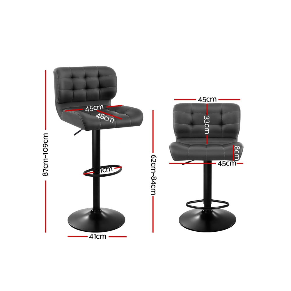 Artiss 2x Bar Stools Gas Lift Leather Padded Grey