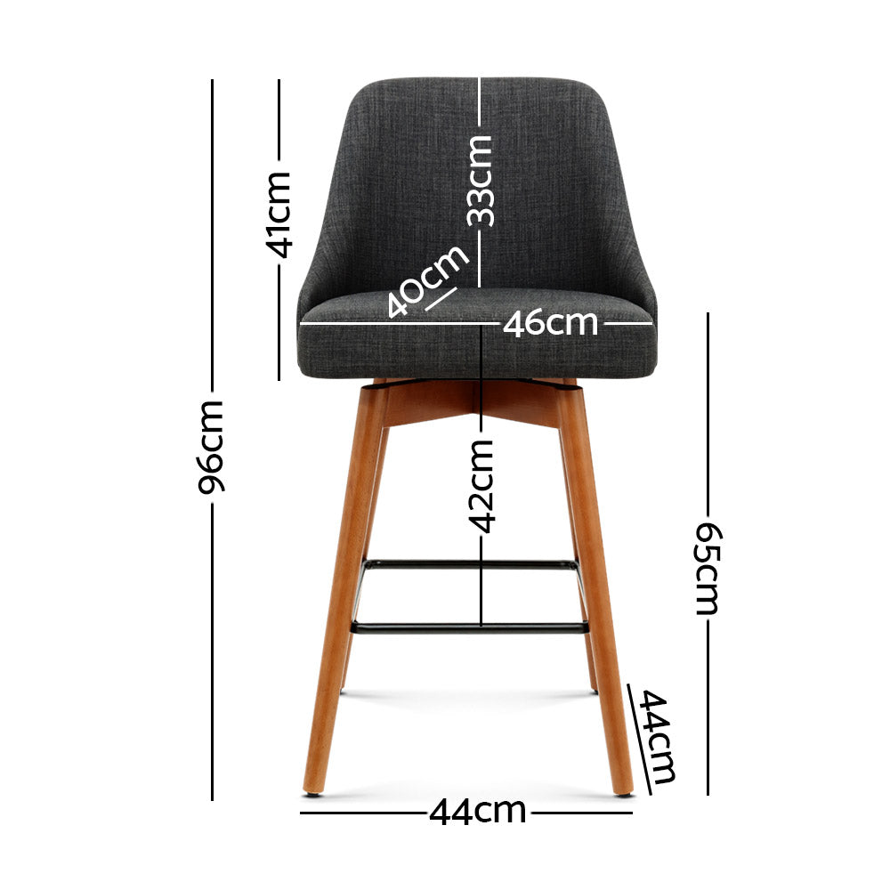 Artiss 2x Bar Stools Swivel Seat Wooden Charcoal