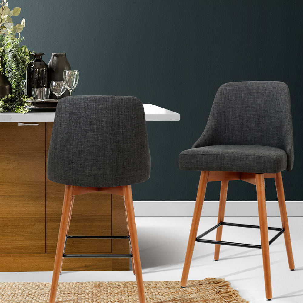 Artiss 2x Bar Stools Swivel Seat Wooden Charcoal