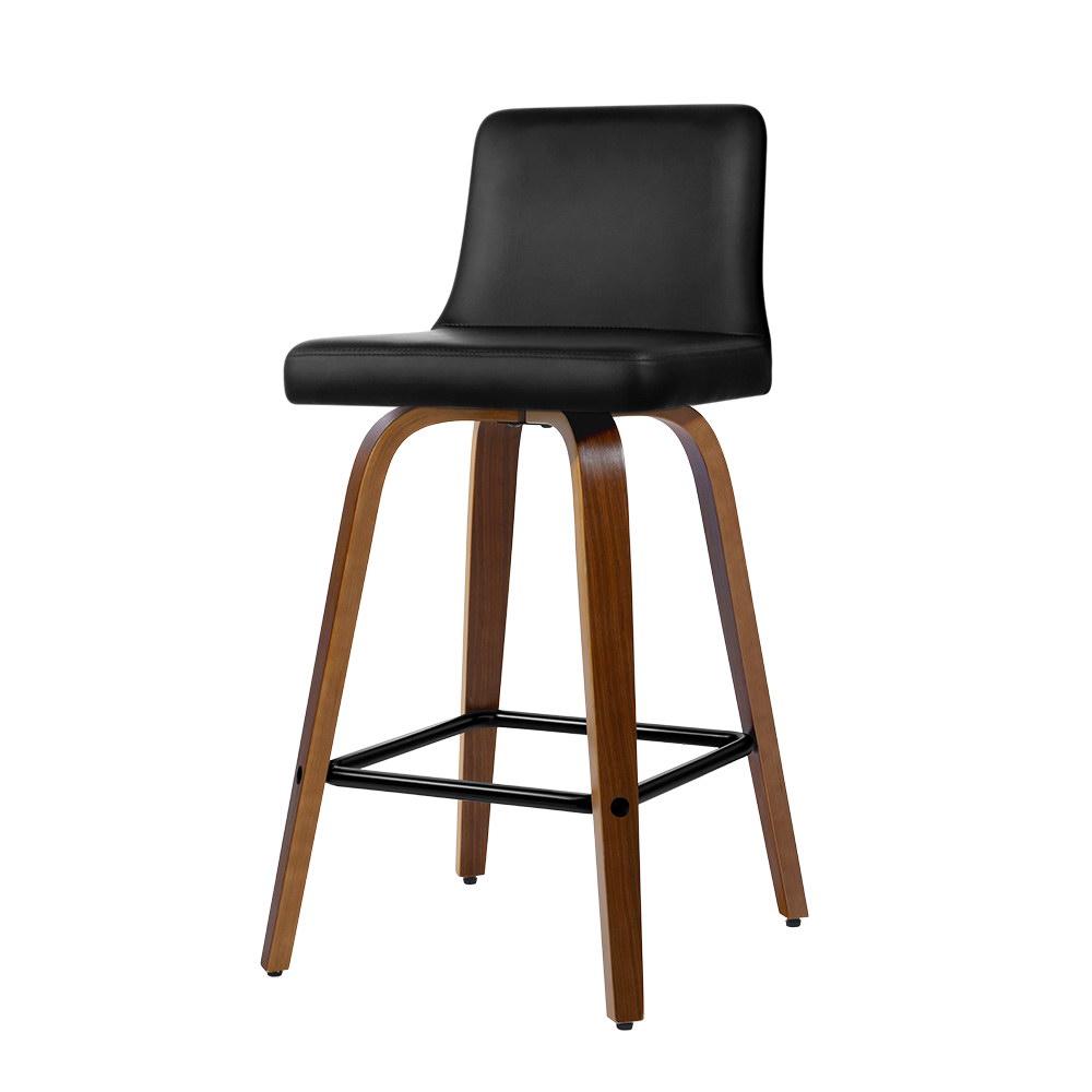 Artiss 2x Bar Stools Swivel Leather Padded Wooden