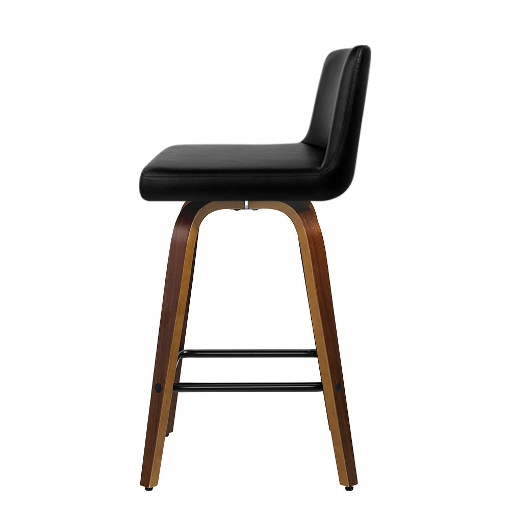 Artiss 2x Bar Stools Swivel Leather Padded Wooden