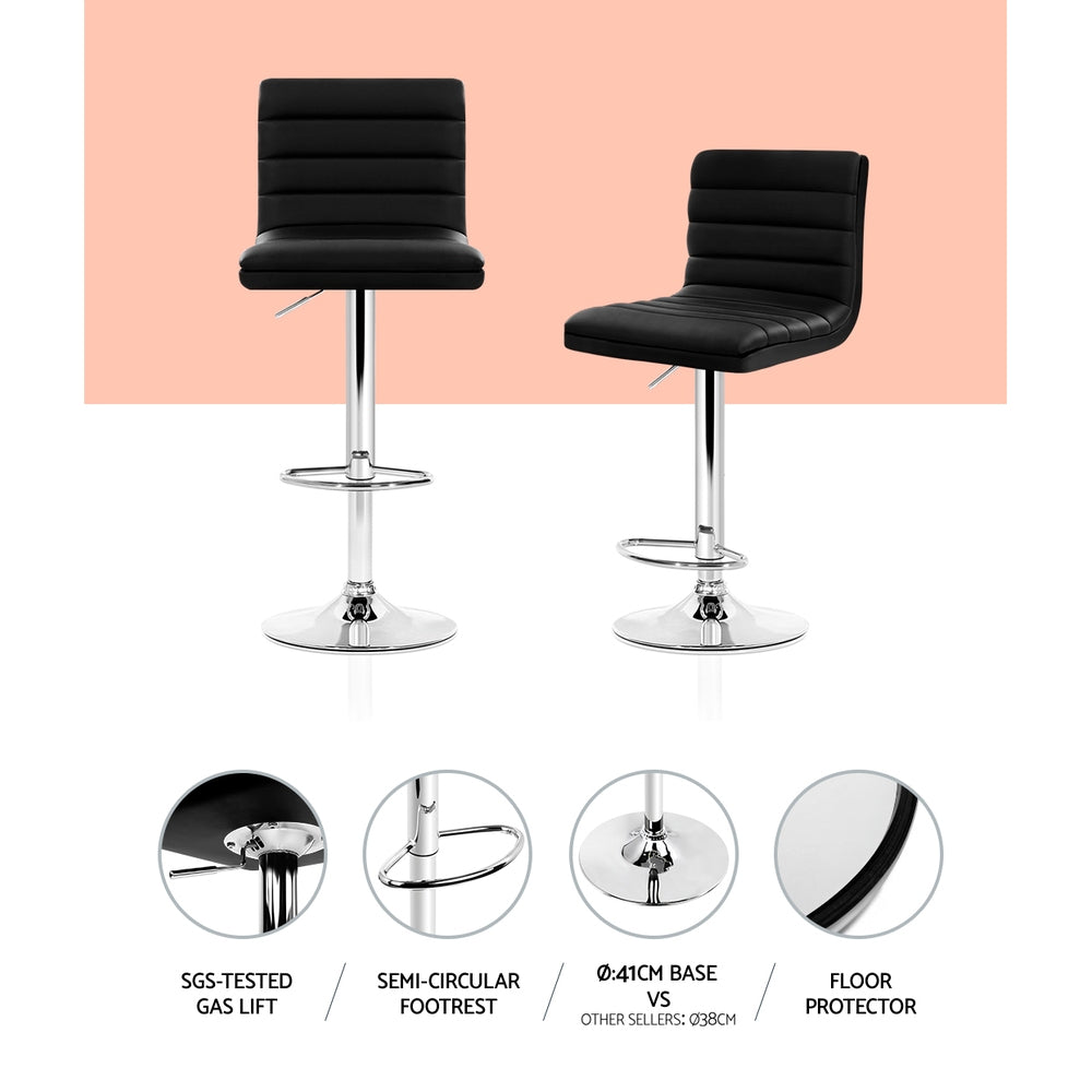 Artiss 2x Bar Stools Padded Leather Gas Lift Black