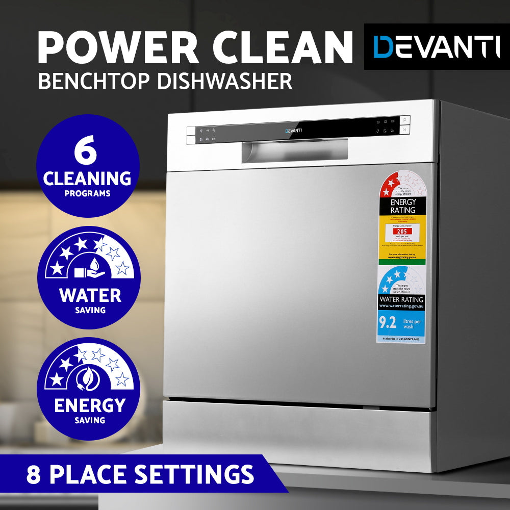 Devanti 8 Place Settings Benchtop Dishwasher Sliver