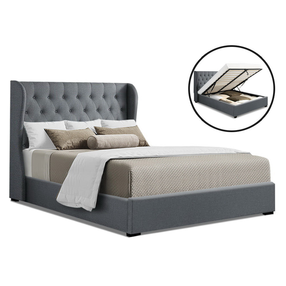 Artiss Bed Frame Queen Size Gas Lift Grey ISSA