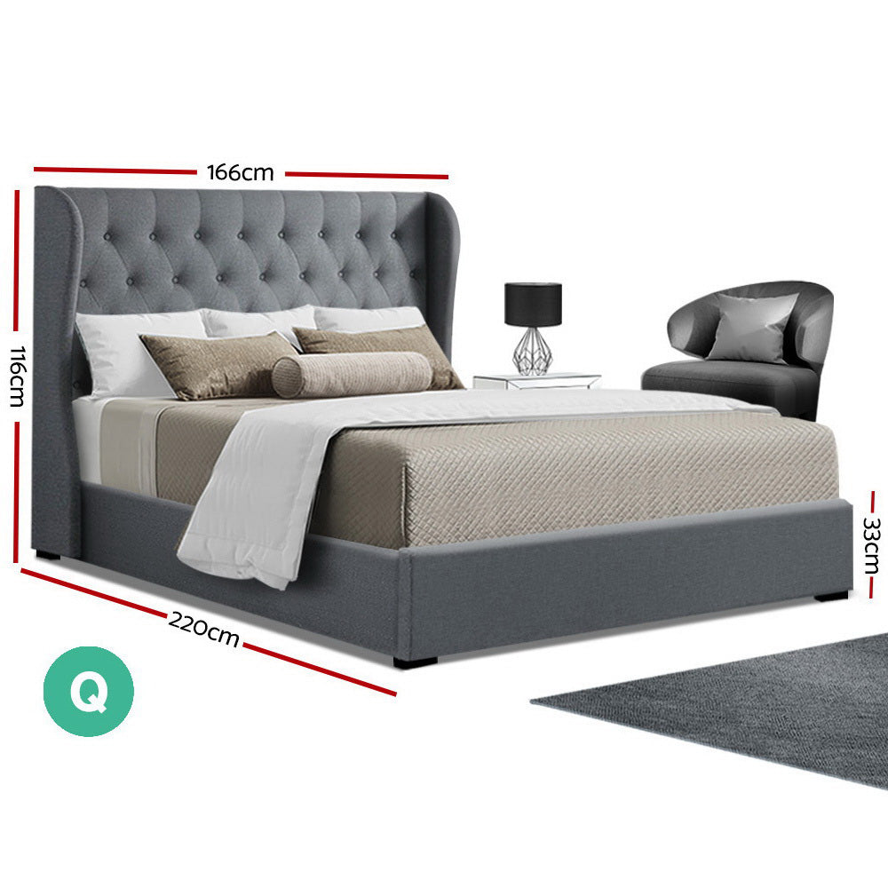 Artiss Bed Frame Queen Size Gas Lift Grey ISSA
