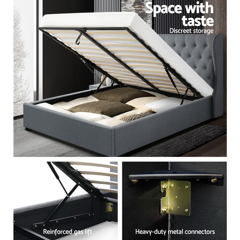 Artiss Bed Frame Queen Size Gas Lift Grey ISSA