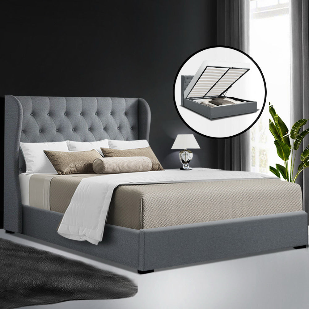 Artiss Bed Frame Queen Size Gas Lift Grey ISSA