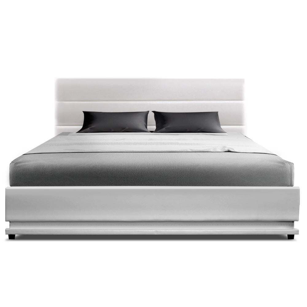 Artiss Bed Frame Queen Size LED Gas Lift White LUMI