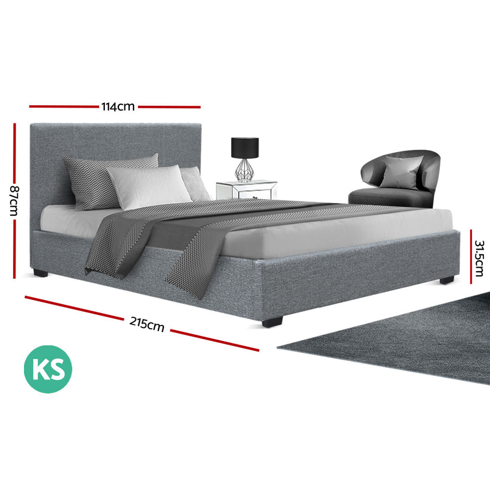 Artiss Bed Frame King Single Size Gas Lift Grey NINO