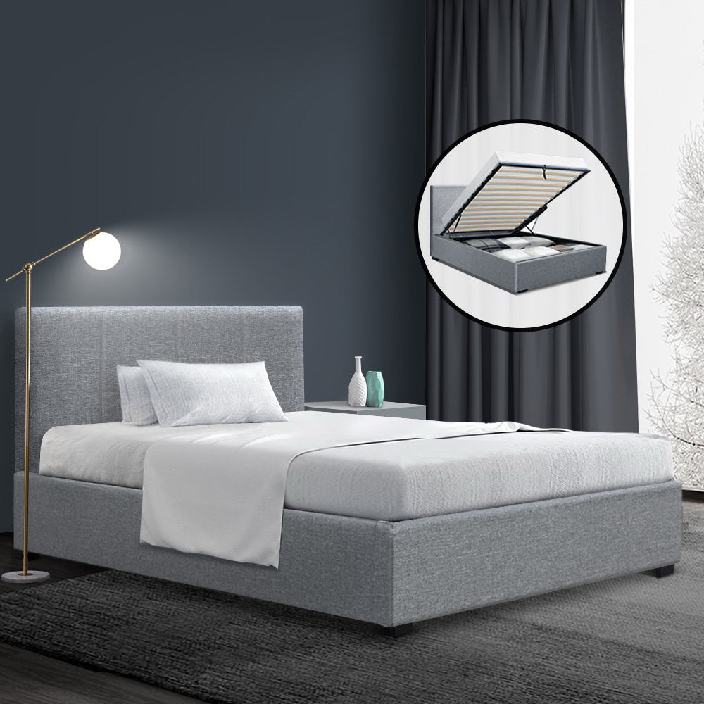 Artiss Bed Frame King Single Size Gas Lift Grey NINO