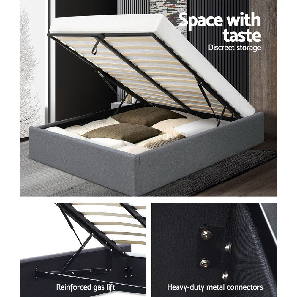 Artiss Bed Frame Double Size Gas Lift Base Grey TOKI