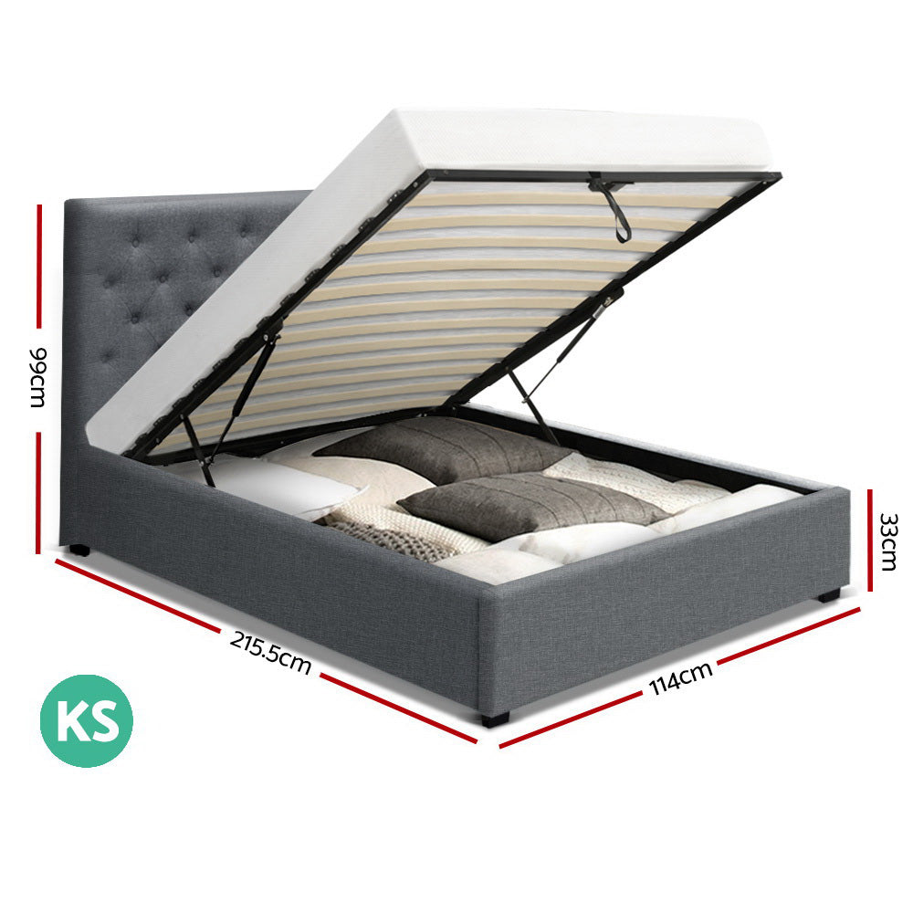 Artiss Bed Frame King Single Size Gas Lift Grey VILA