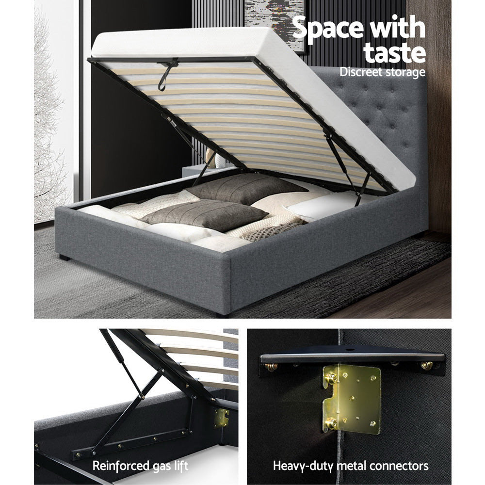 Artiss Bed Frame King Single Size Gas Lift Grey VILA