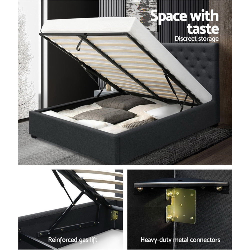 Artiss Bed Frame Queen Size Gas Lift Charcoal VILA
