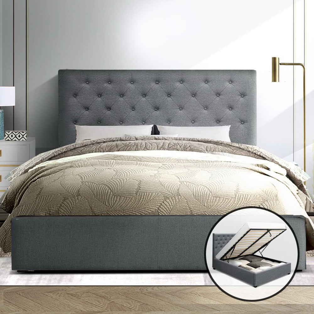 Artiss Bed Frame Queen Size Gas Lift Grey VILA