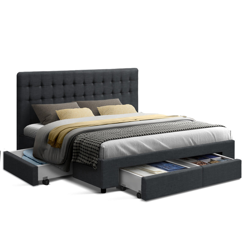 Artiss Bed Frame King Size with 4 Drawers Charcoal AVIO
