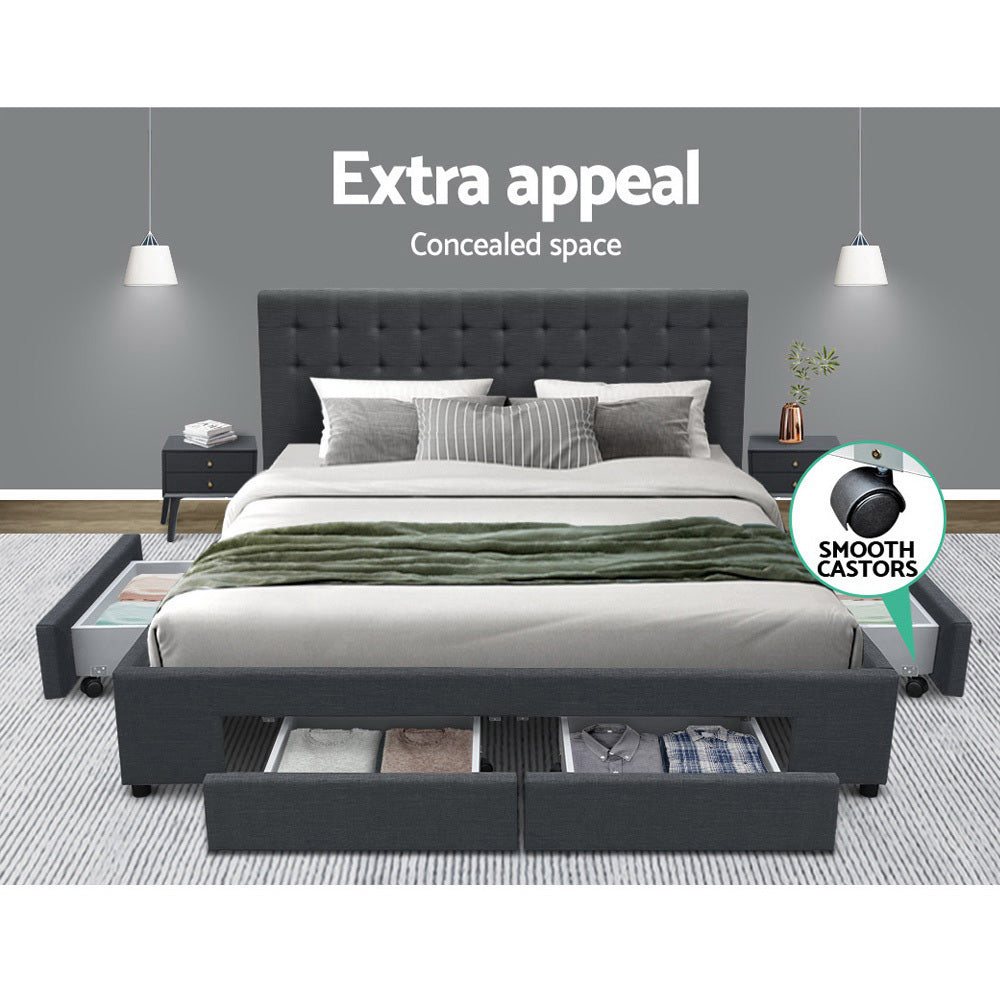 Artiss Bed Frame King Size with 4 Drawers Charcoal AVIO