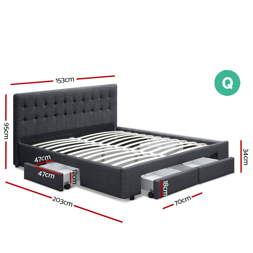 Artiss Bed Frame Queen Size with 4 Drawers Charcoal AVIO