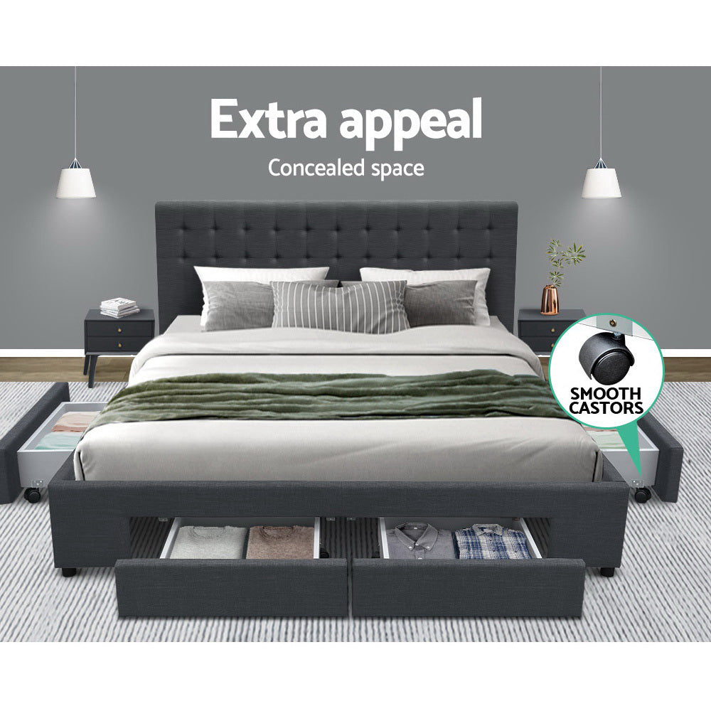 Artiss Bed Frame Queen Size with 4 Drawers Charcoal AVIO
