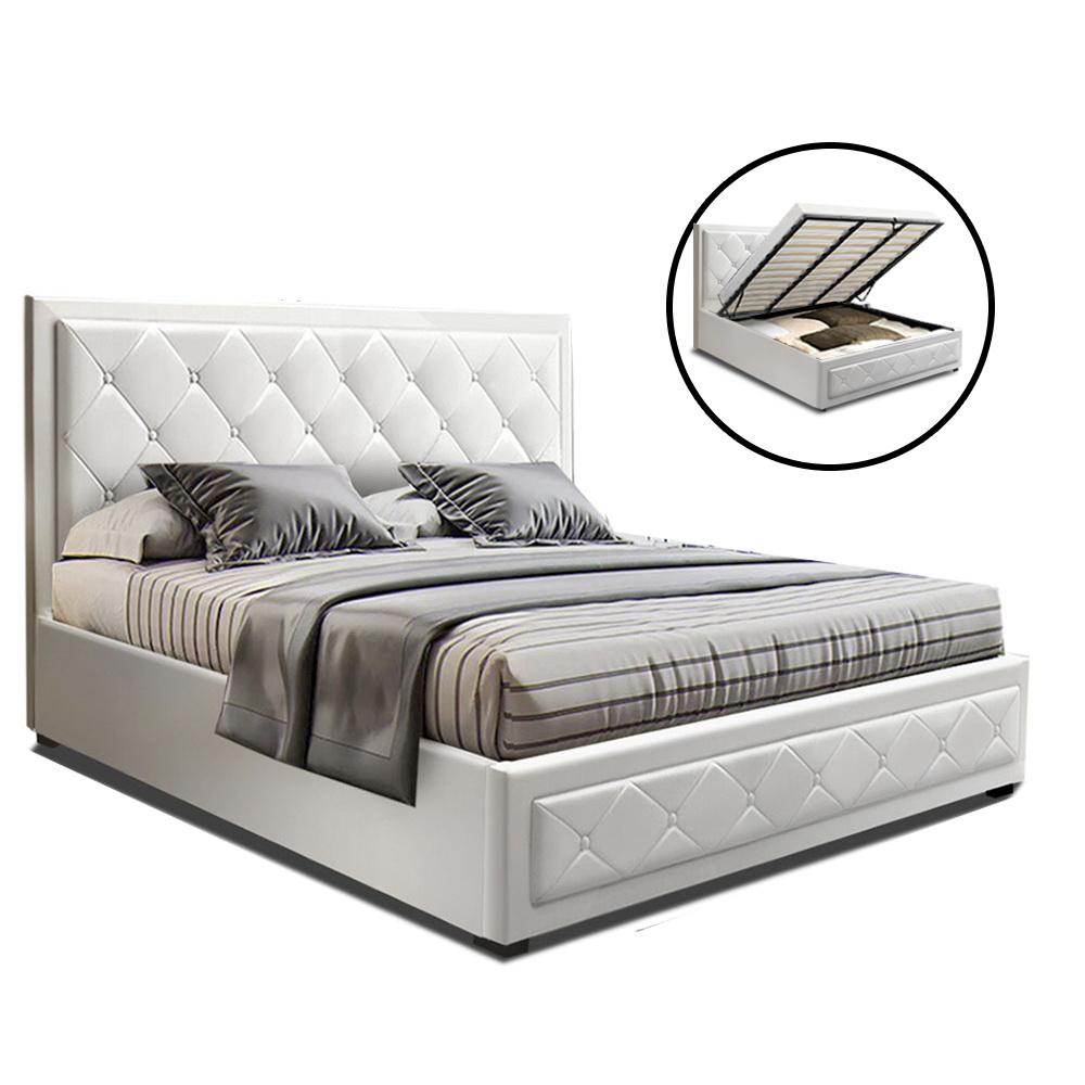 Artiss Bed Frame Double Size Gas Lift White TIYO