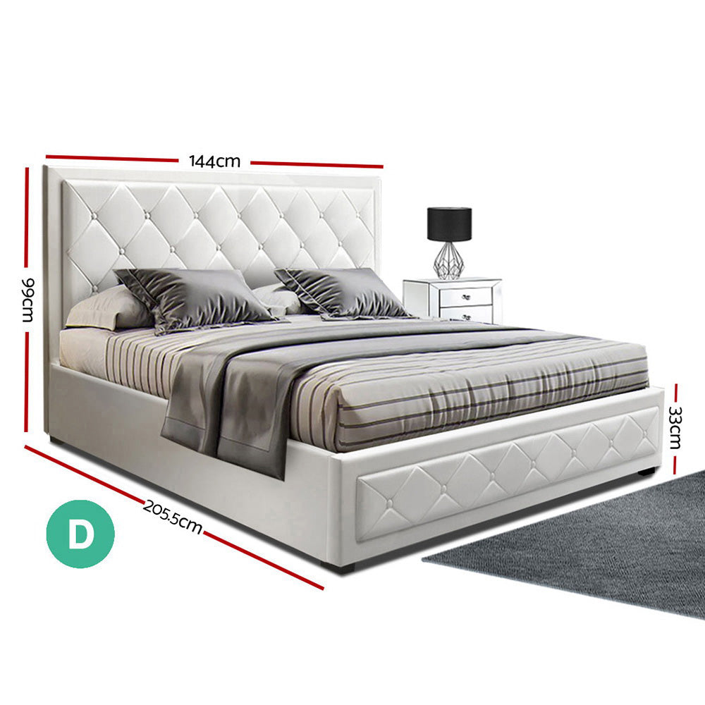 Artiss Bed Frame Double Size Gas Lift White TIYO