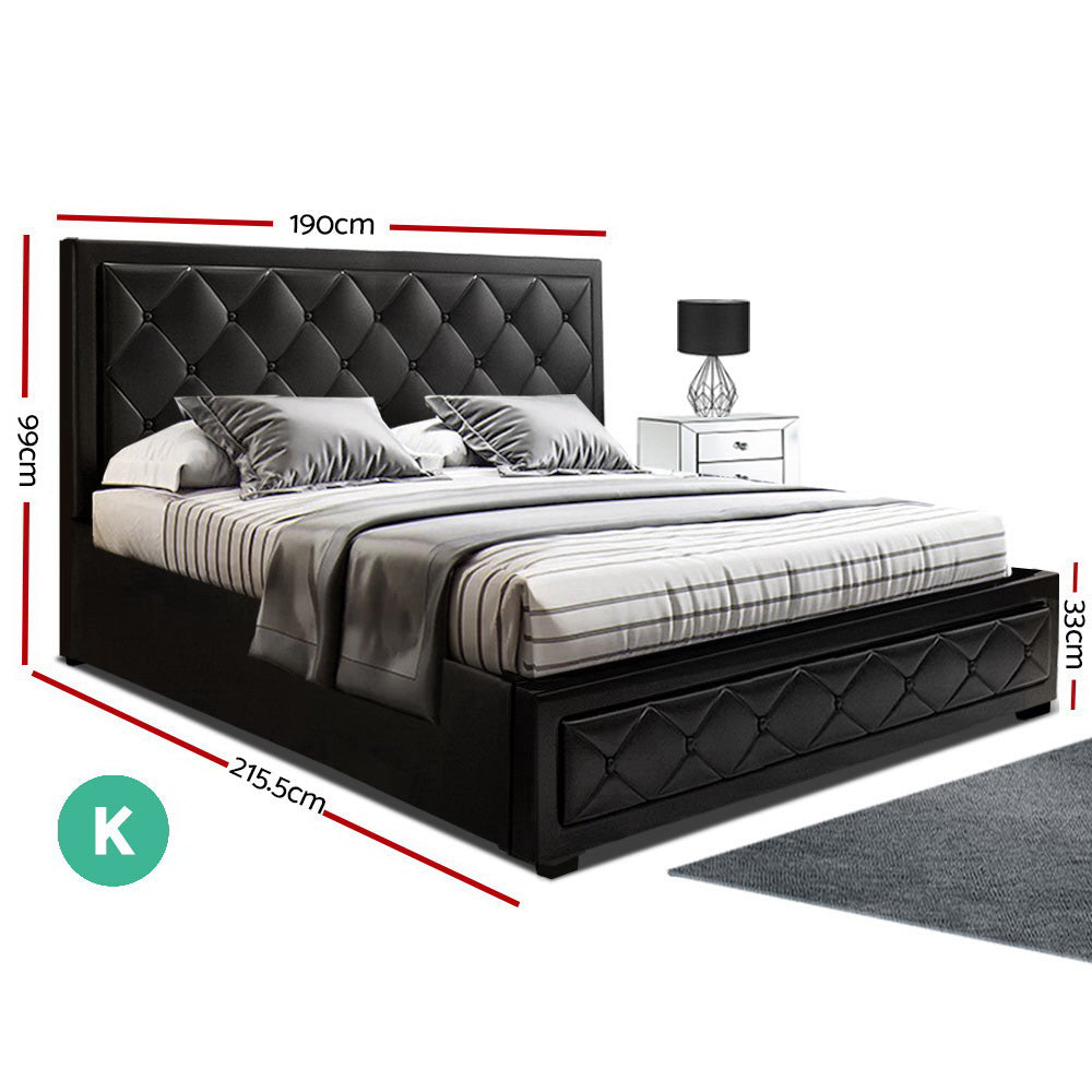 Artiss Bed Frame King Size Gas Lift Black TIYO