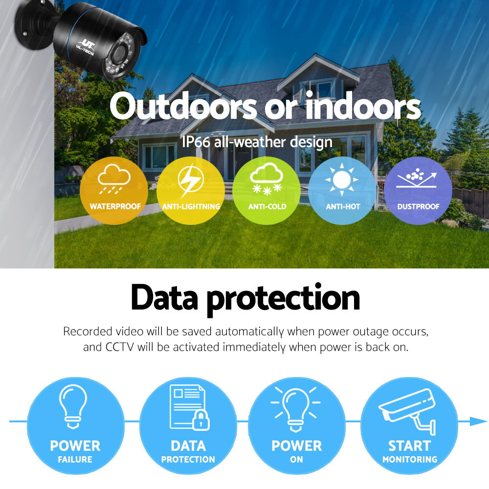 UL-tech CCTV Security System 4CH DVR 2 Cameras 1080p