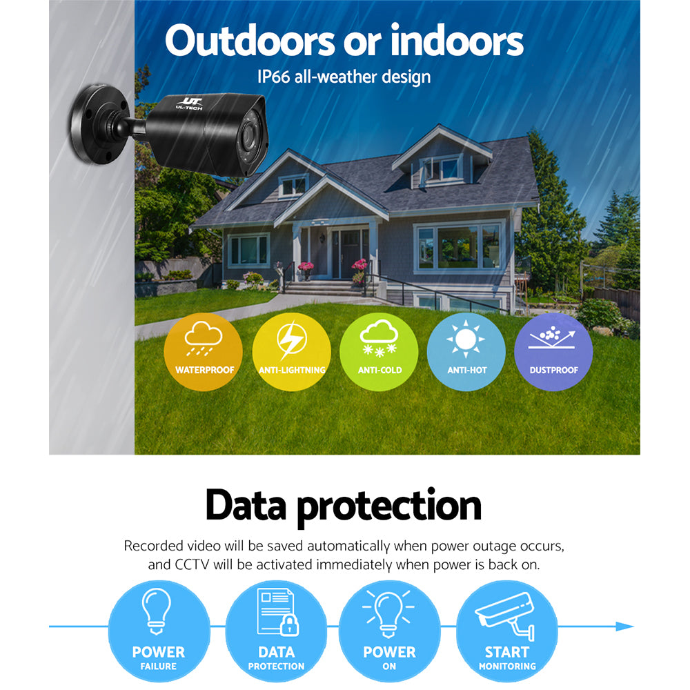 UL-tech CCTV Security System 4CH DVR 4 Cameras 1080p