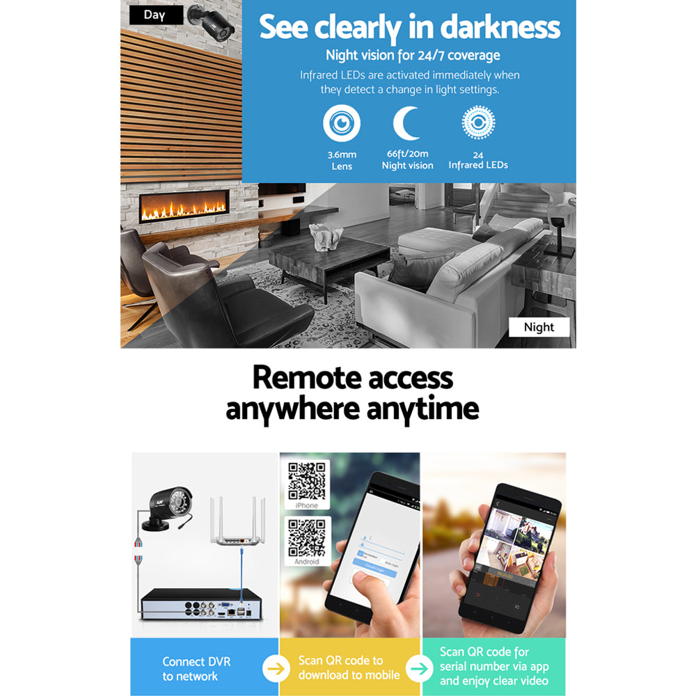 UL-tech CCTV Security System 8CH DVR 8 Cameras 1080p