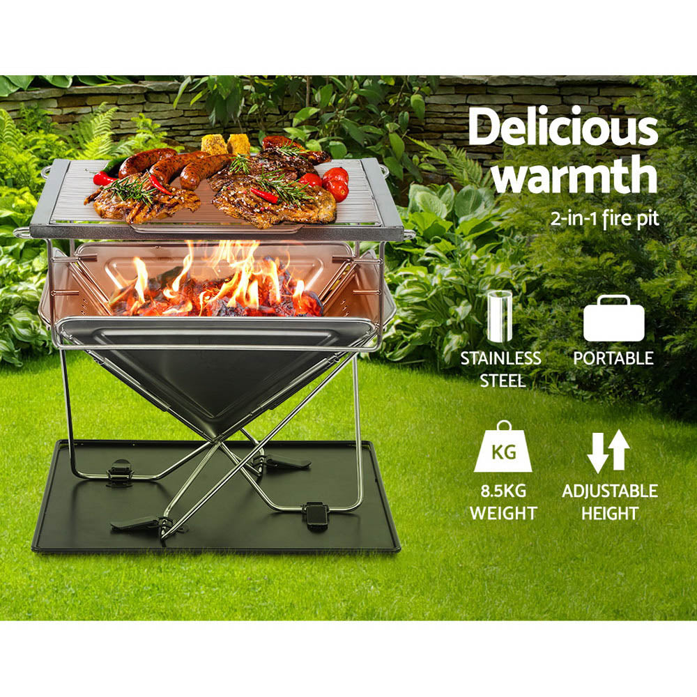 Grillz Fire Pit BBQ Grill with Carry Bag Camping