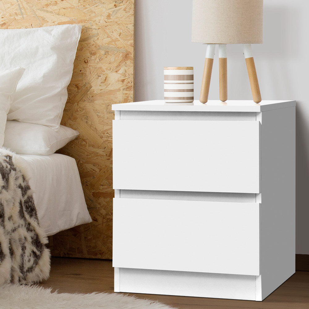 Artiss Bedside Table 2 Drawers - PEPE White