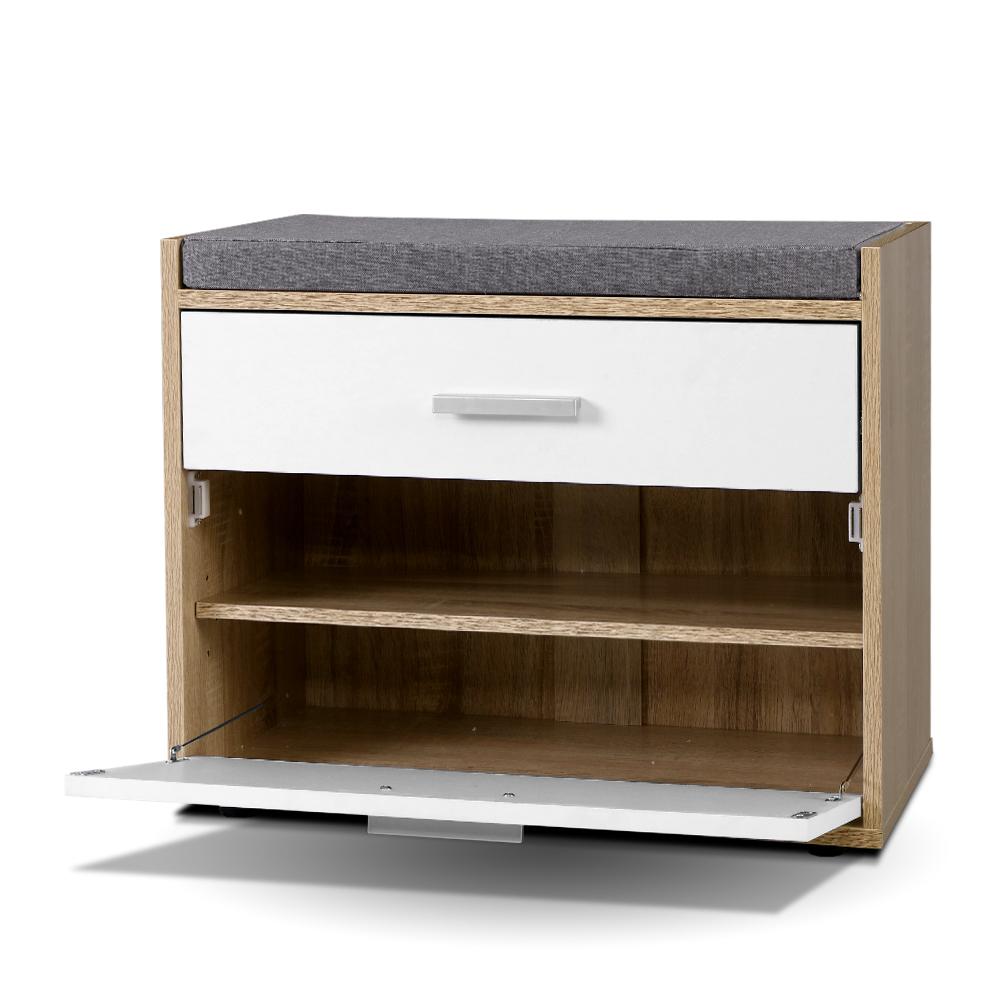 Artiss Shoe Rack Cabinet Bench 8 Pairs White Niva