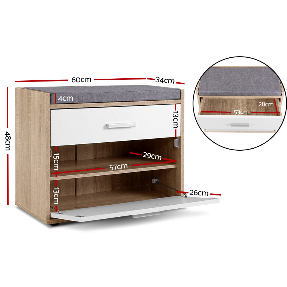 Artiss Shoe Rack Cabinet Bench 8 Pairs White Niva