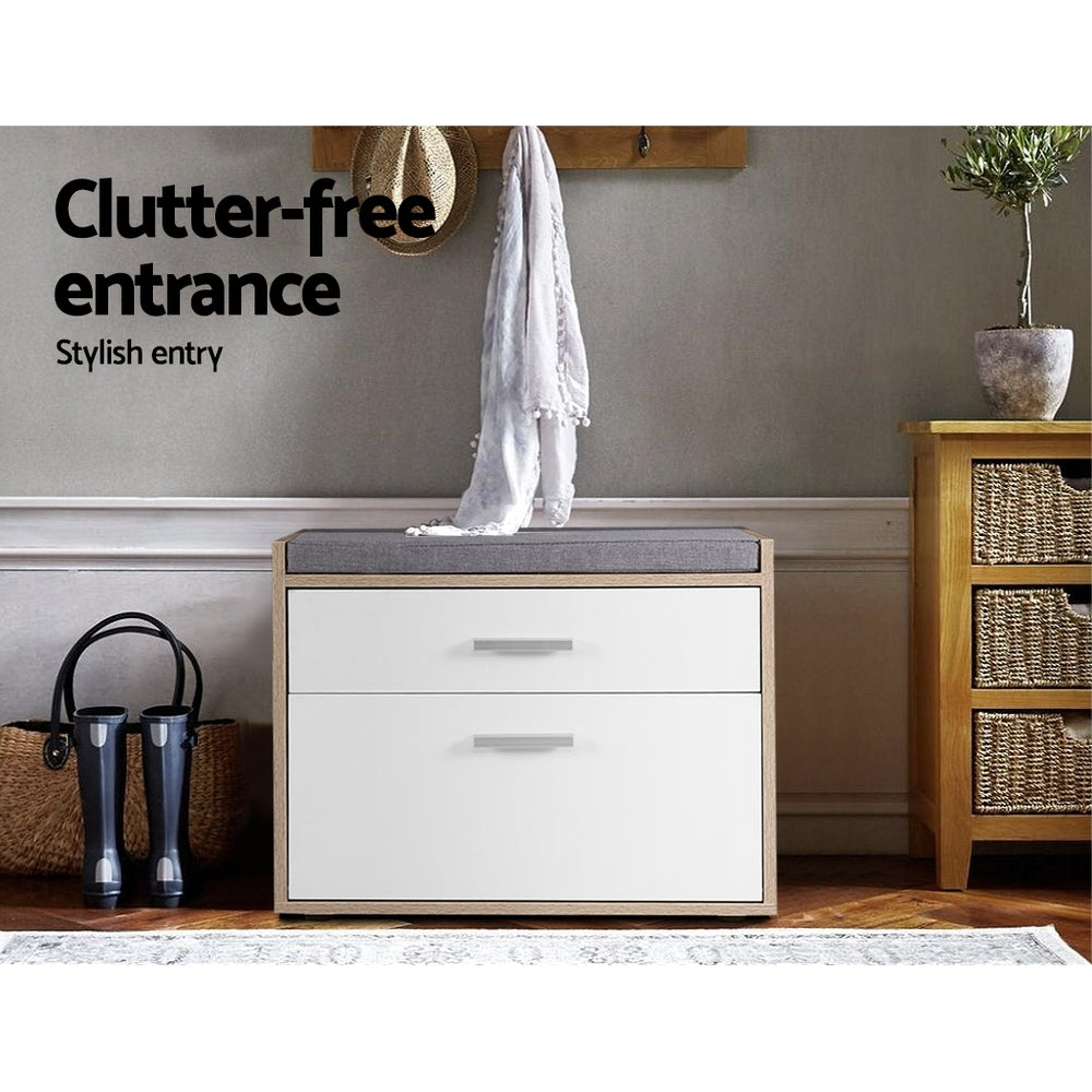 Artiss Shoe Rack Cabinet Bench 8 Pairs White Niva