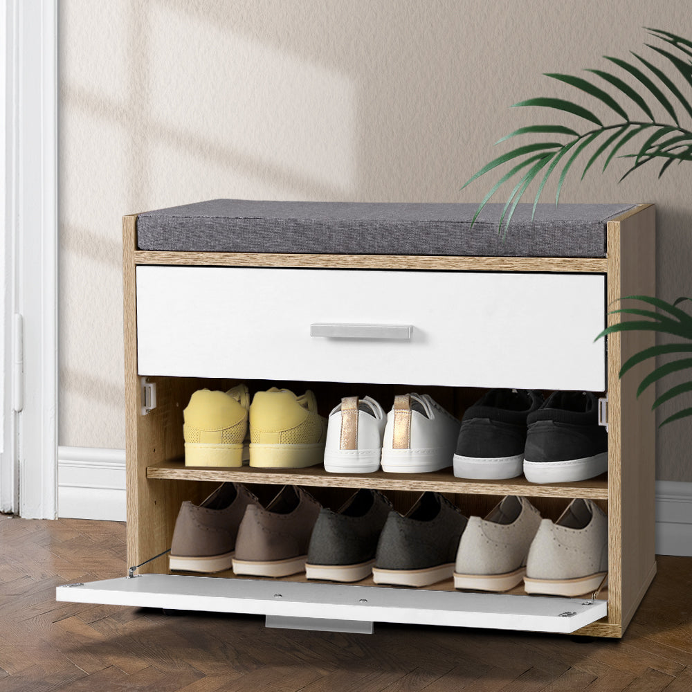 Artiss Shoe Rack Cabinet Bench 8 Pairs White Niva