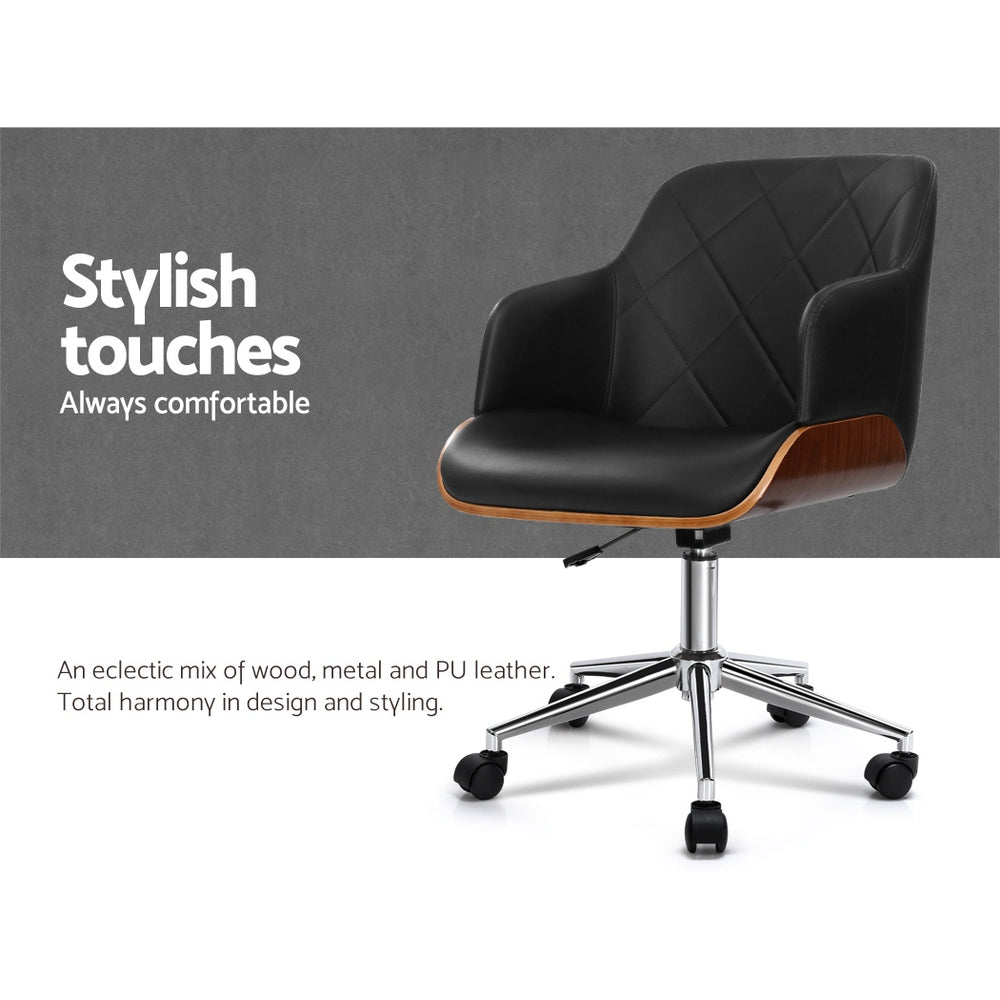 Artiss Wooden Office Chair Fabric Seat Black