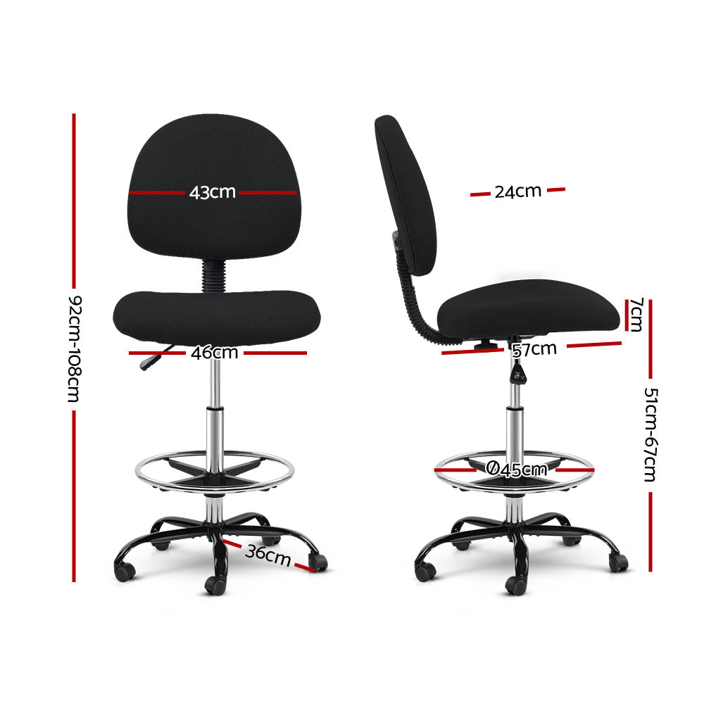 Artiss Office Chair Drafting Stool Fabric Chairs Black