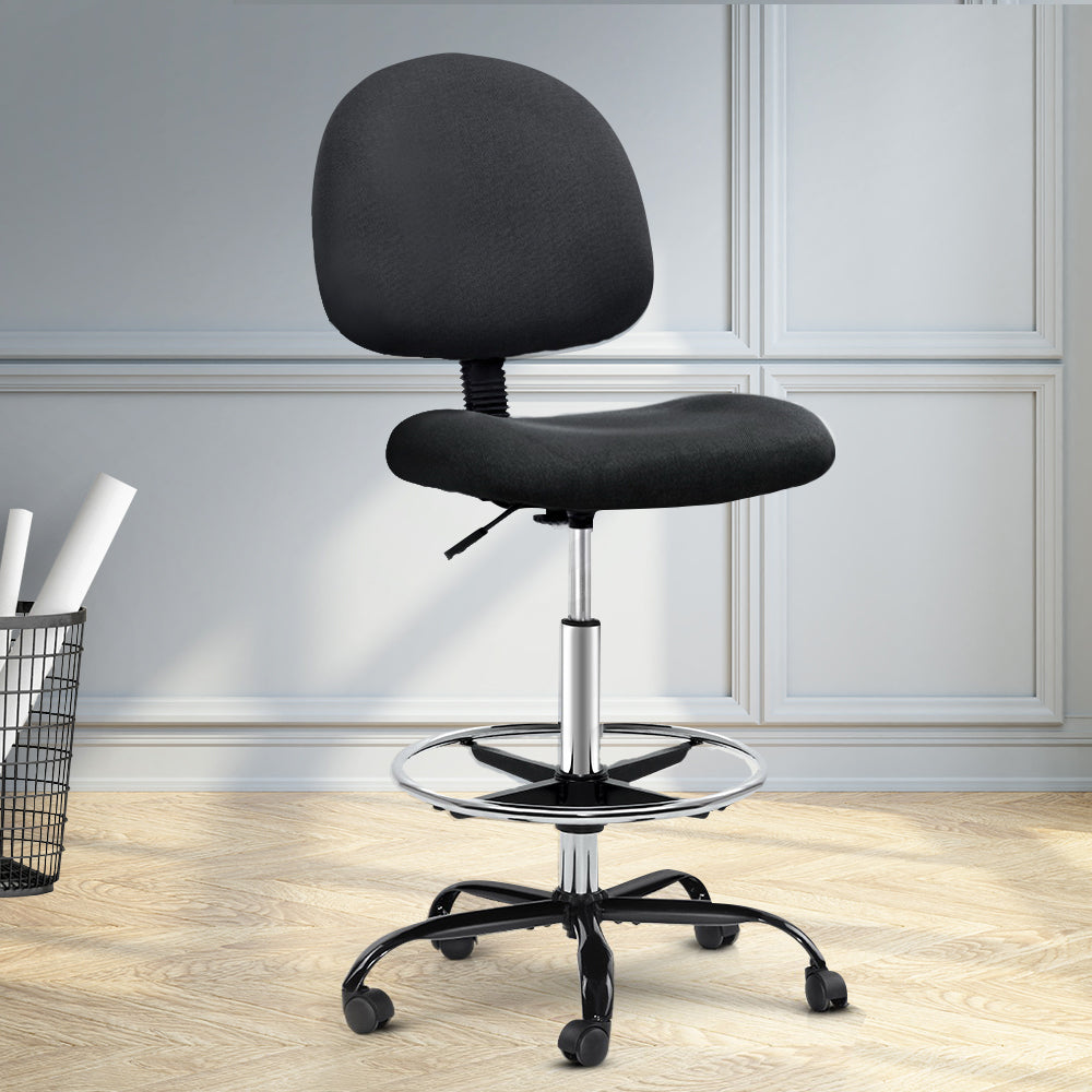 Artiss Office Chair Drafting Stool Fabric Chairs Black