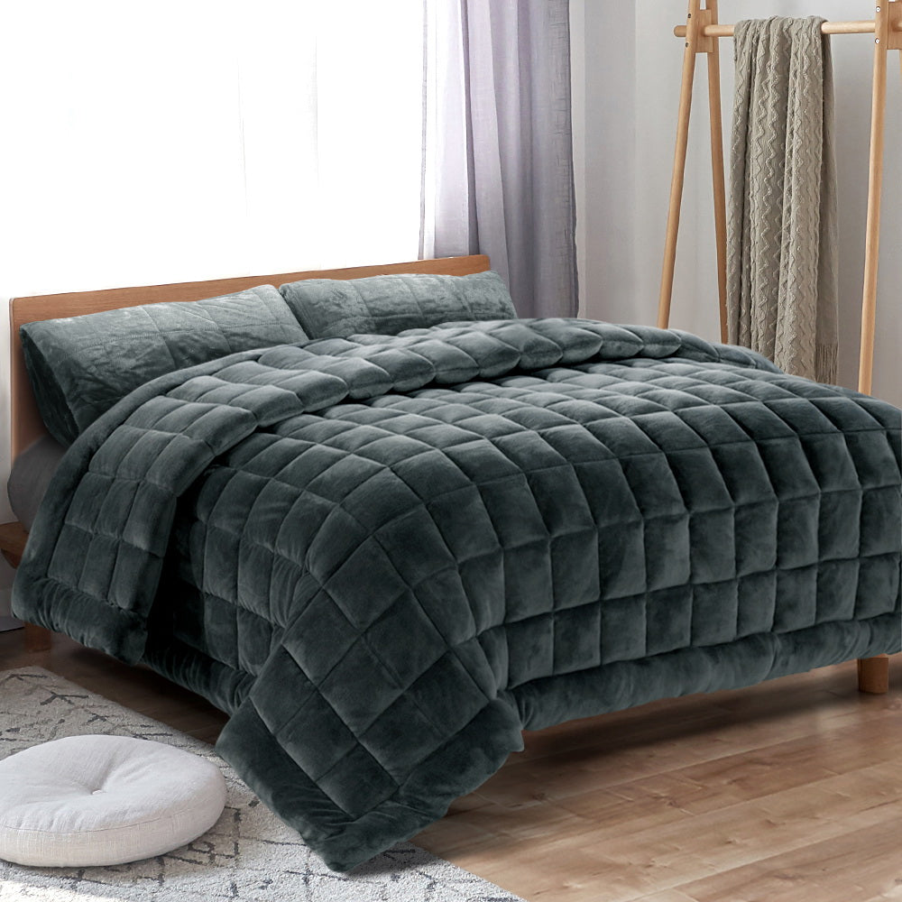 Giselle Bedding Faux Mink Quilt Charcoal Double