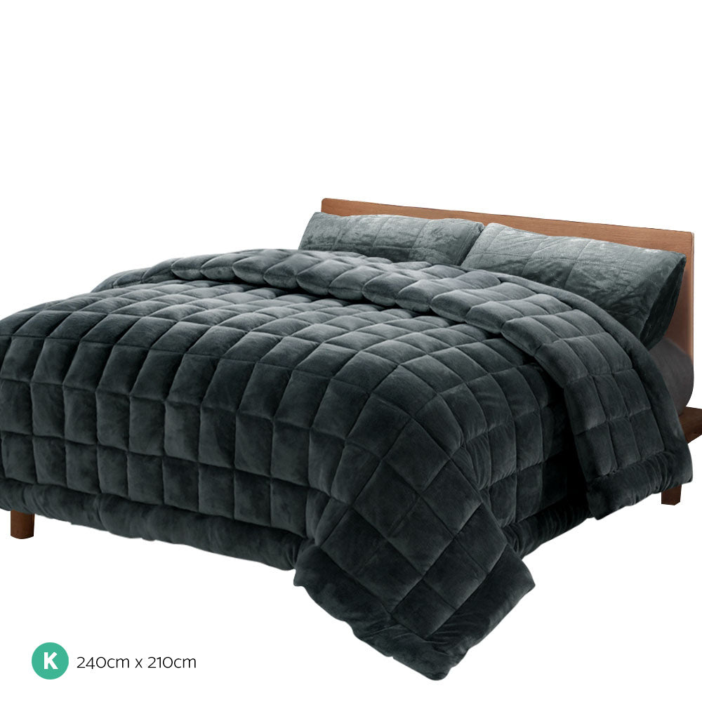 Giselle Bedding Faux Mink Quilt Charcoal King