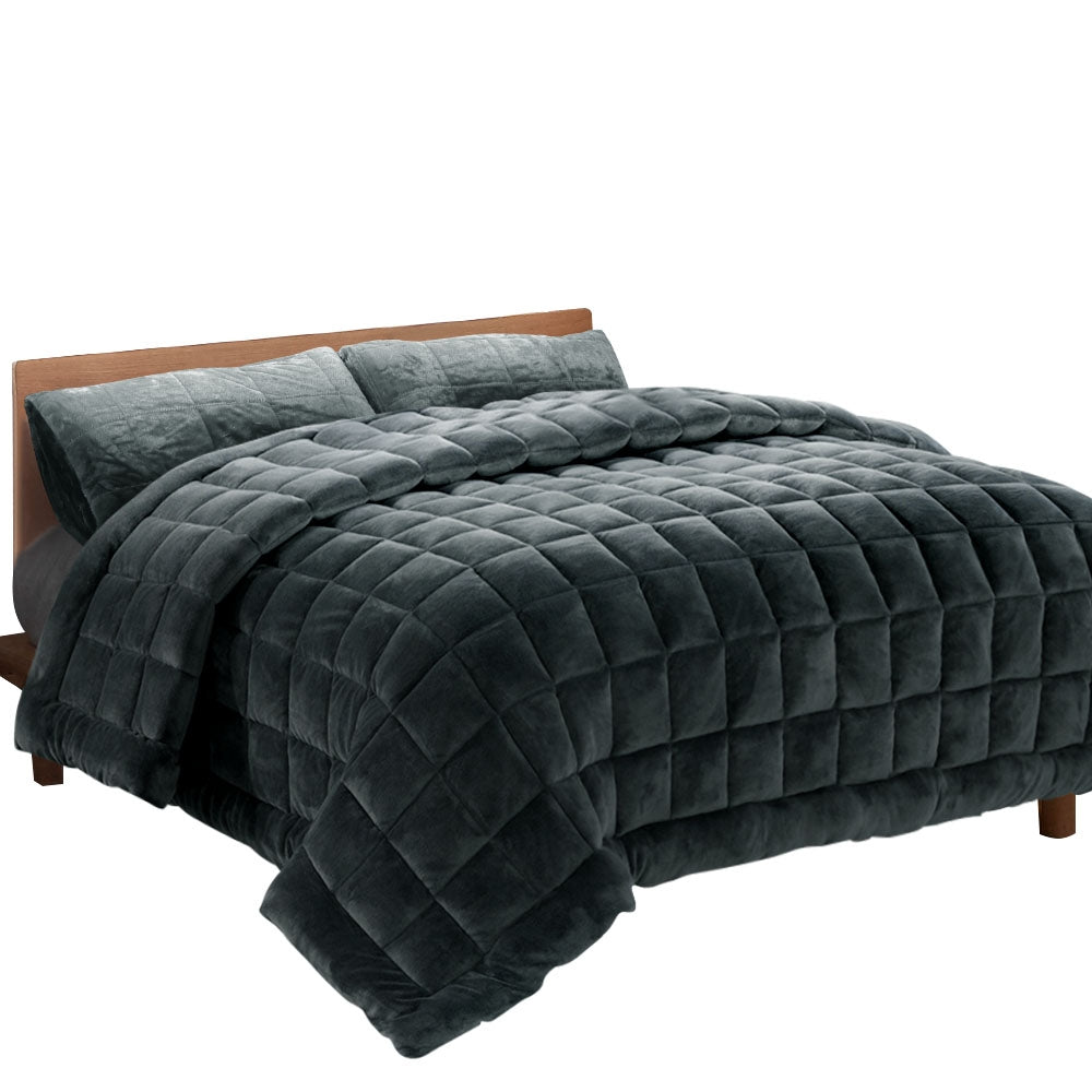 Giselle Bedding Faux Mink Quilt Charcoal Single