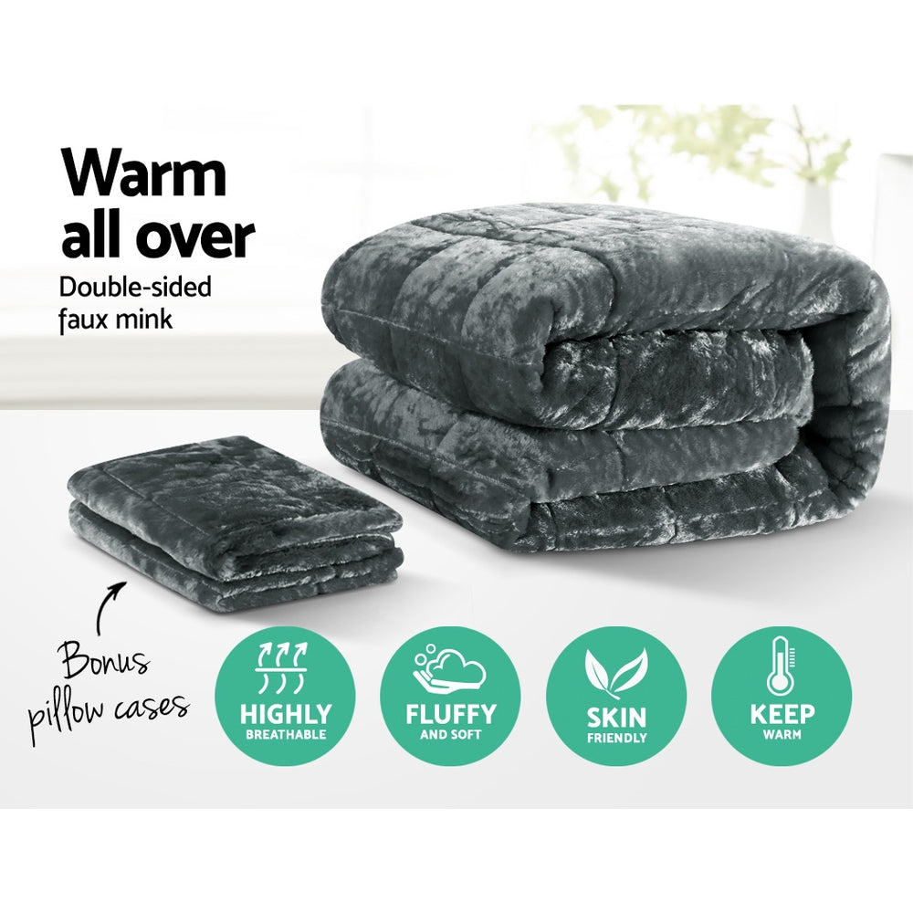 Giselle Bedding Faux Mink Quilt Charcoal Super King