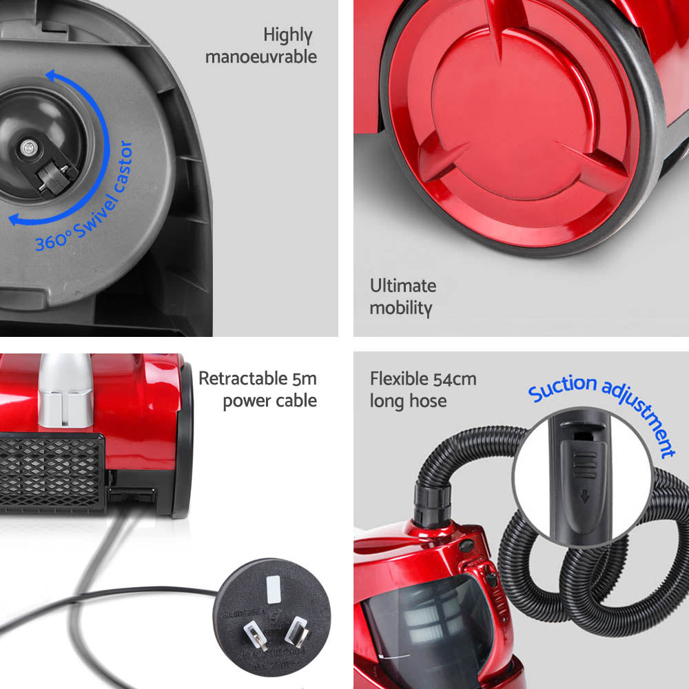 Devanti 2200W Bagless Vacuum Cleaner Red