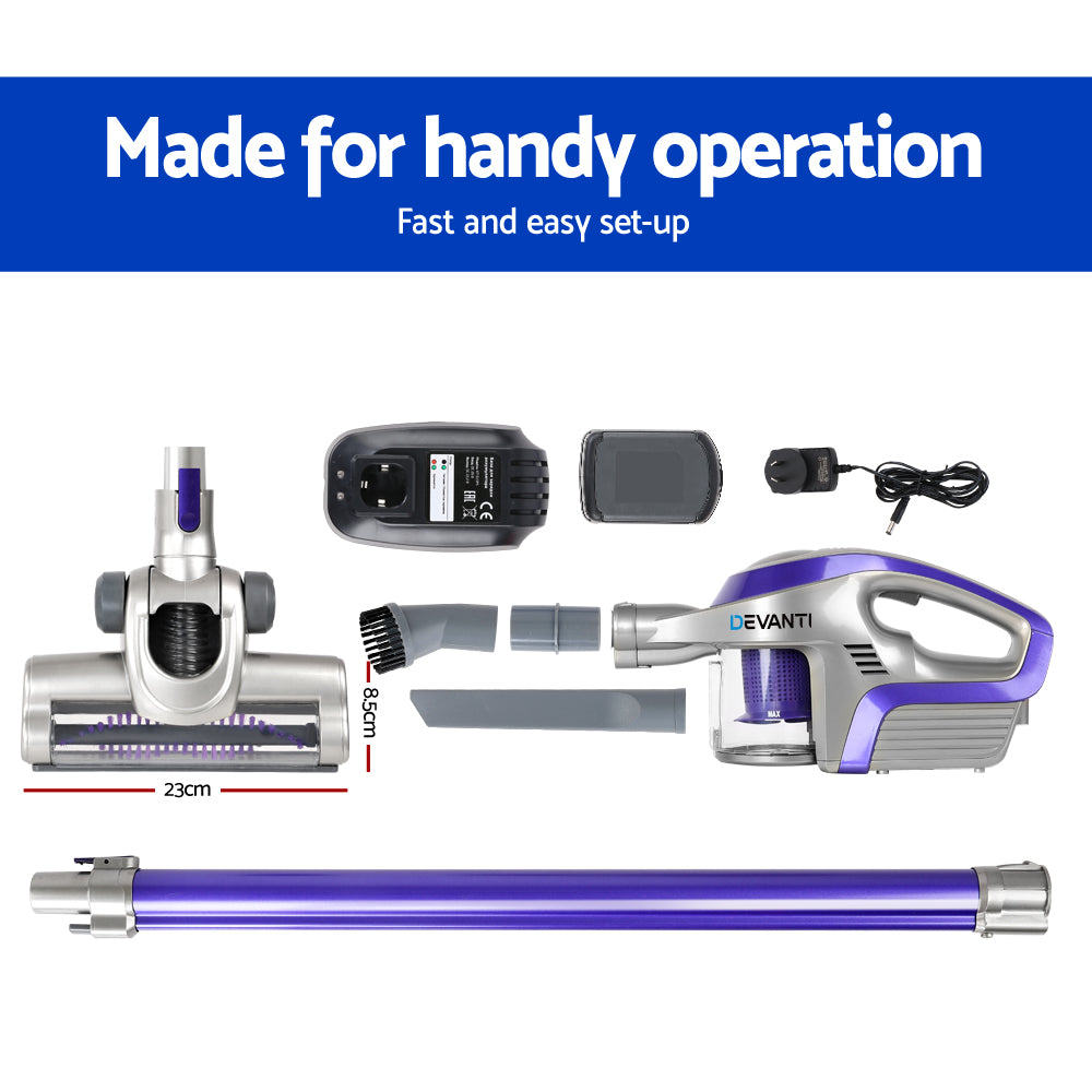 Devanti Stick Vacuum Cleaner Bagless Cordless 150W Purple