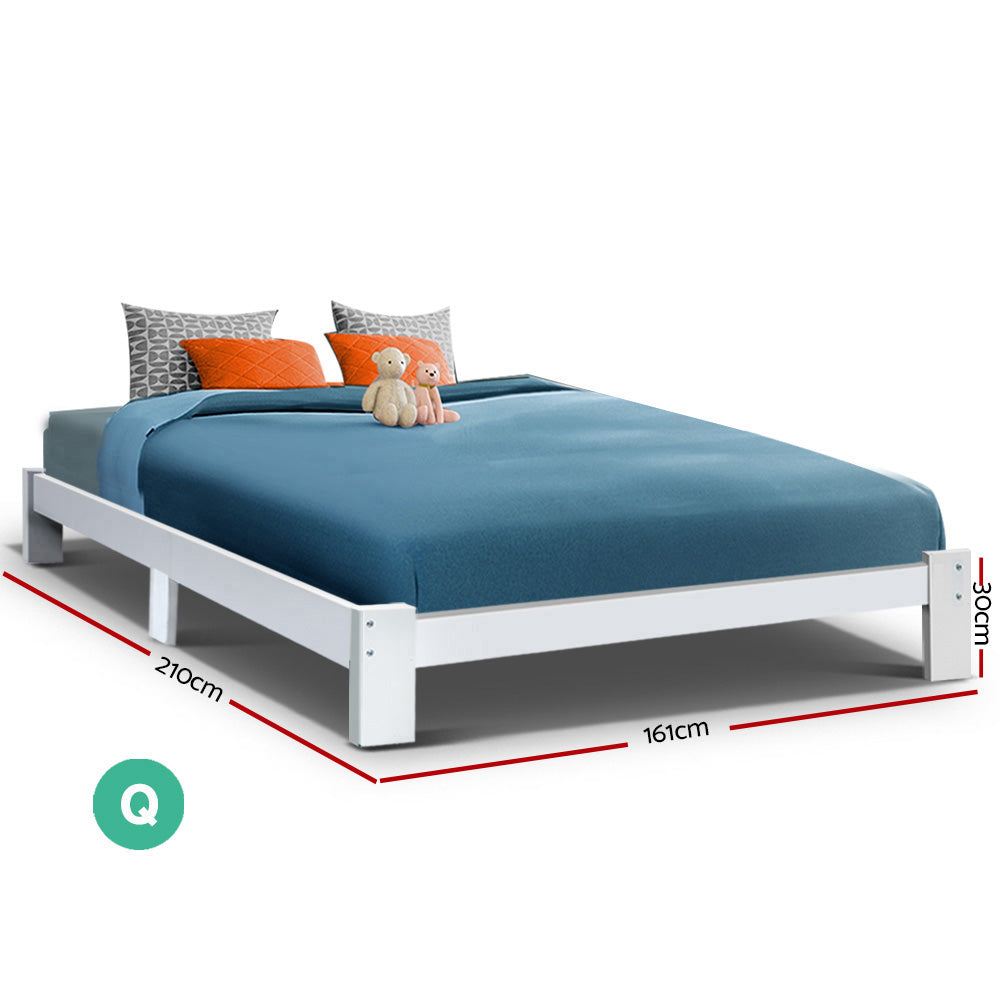 Artiss Bed Frame Queen Size Wooden White JADE